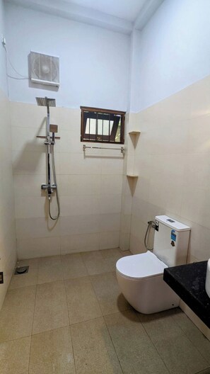 Ducha, secador de pelo, bidé y toallas