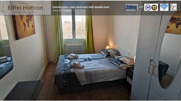 2 bedrooms, iron/ironing board, WiFi, bed sheets