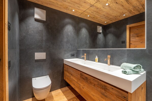 Shower, free toiletries, hair dryer, bidet
