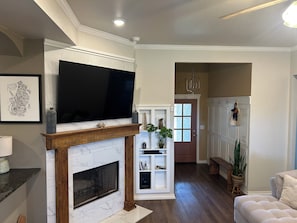 TV, fireplace