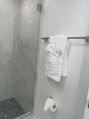 Séchoir à cheveux, serviettes fournies, savon, shampooing