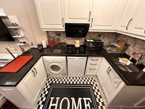 Microwave, stovetop, electric kettle, toaster