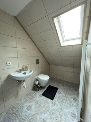 Dusche, Haartrockner, Handtücher, Seife