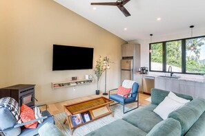 Smart TV, fireplace, stereo