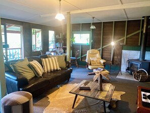 TV, fireplace, DVD player, books
