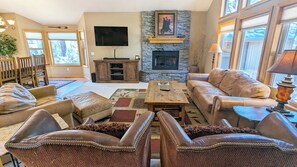 TV, fireplace, table football