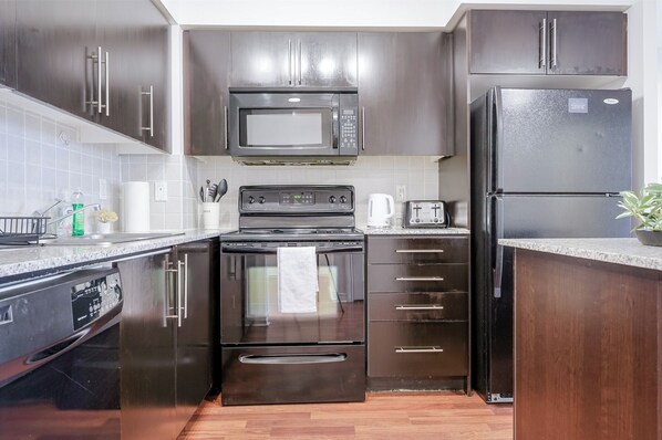 Microwave, oven, stovetop, dishwasher