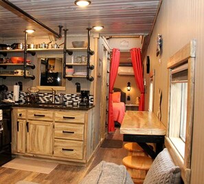 Interior - Unique Caboose Accommodation for a Getaway near Asheville, North Carolina (Clyde)