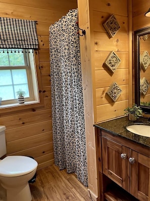 Hair dryer, towels, toilet paper
