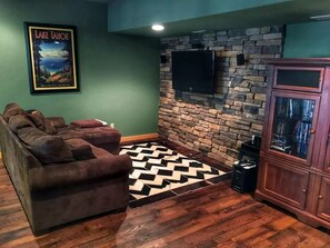 TV, fireplace, DVD player, video library