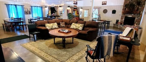 TV, fireplace, DVD player, table football