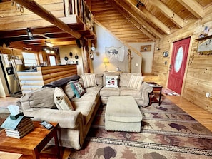 TV, fireplace, DVD player, table football - Charming Cabin Rental with a Hot Tub and Fireplace in the Smoky Mountains (Clyde)
