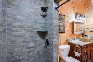Bathroom - Romantic Getaways to this Rustic Cabin Rental with Stone Fireplace in Logan, Ohio (Logan)