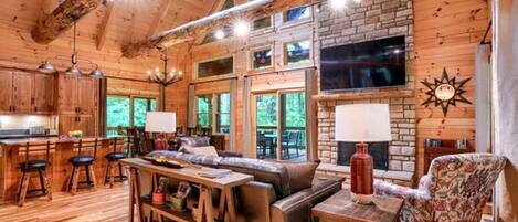 Télévision, cheminée, baby-foot, table de tennis de table