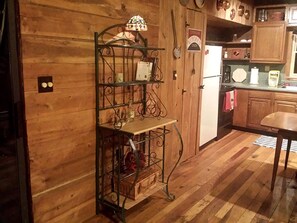 Fridge, microwave, coffee/tea maker, toaster