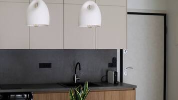Fridge, oven, coffee/tea maker, electric kettle