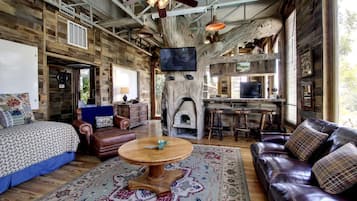 TV, fireplace