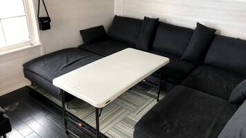 Fireplace, DVD player, video library