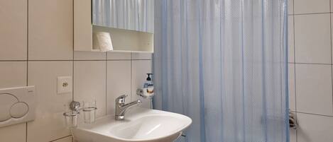 Regadera, secadora de cabello, toallas