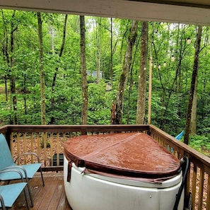Outdoor spa tub - Suches Glamping Escape in Pet-Friendly Tiny House Rental for Two (Suches)