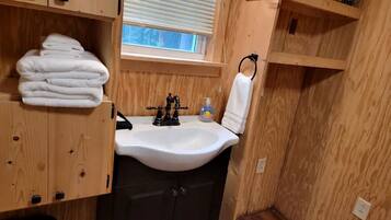 Hair dryer, towels, toilet paper