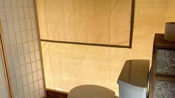 Secador de cabelo, toalhas de banho, papel higiênico