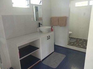 Ducha, secador de pelo, toallas, jabón