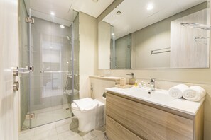 Regadera, secadora de cabello, bidet, toallas 