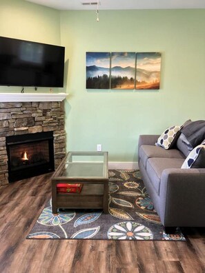 TV, fireplace