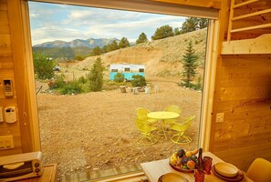 Dining - Bougie Tiny Home with Mountain Views, Hot Tub, Just 2 miles to Black Rock Hot Springs, NM (El Prado)