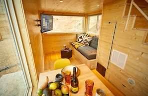 Interior - Bougie Tiny Home with Mountain Views, Hot Tub, Just 2 miles to Black Rock Hot Springs, NM (El Prado)