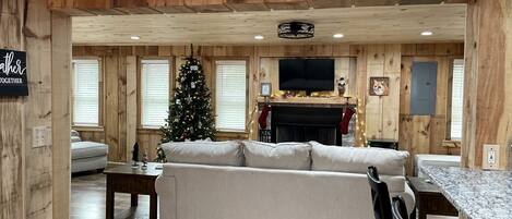 TV, fireplace
