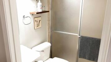 Hair dryer, towels, toilet paper