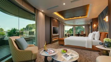 Suite presidencial, vista al océano | Minibar, caja de seguridad en la habitación y cortinas blackout