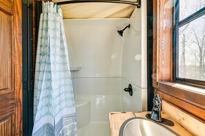 Hair dryer, soap, shampoo, toilet paper