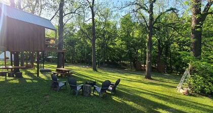 Tree House Glamping Destination near the Ozarks, with River Access for Swimming and Fishing