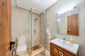 Séchoir à cheveux, serviettes fournies, savon, papier de toilette