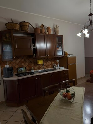 Fridge, oven, stovetop, coffee/tea maker