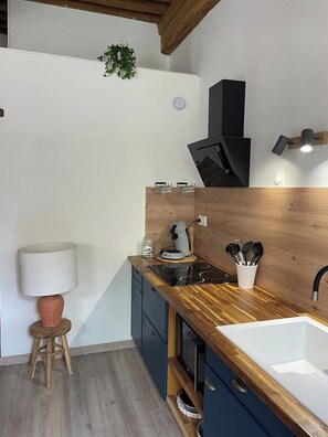 Fridge, microwave, oven, coffee/tea maker
