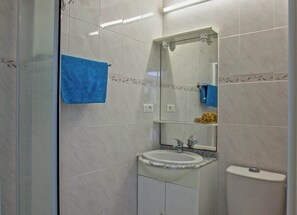 Shower, free toiletries, towels