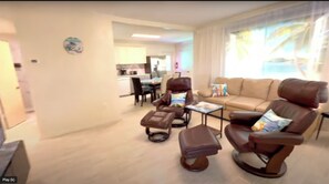 智能电视、壁炉、书、音乐库