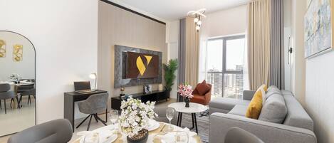 奢華公寓, 露台, 城市景 | 熨斗/熨衫板、嬰兒床 (收費)、免費 Wi-Fi、床單