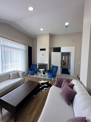 TV, fireplace