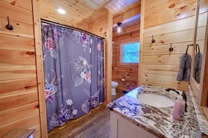 Hair dryer, towels, toilet paper