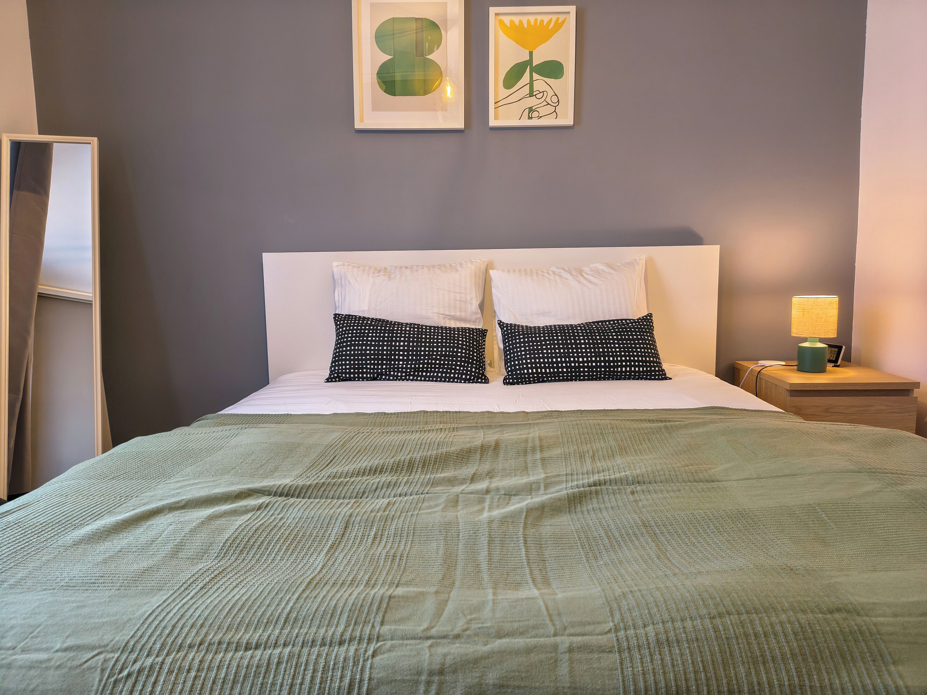 1 bedroom, desk, iron/ironing board, travel crib