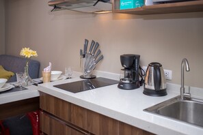 Fridge, microwave, stovetop, toaster