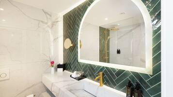 Shower, free toiletries, hair dryer, bathrobes