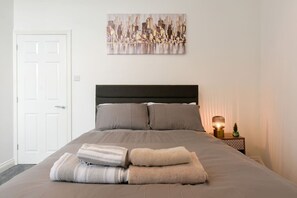 1 bedroom, desk, iron/ironing board, travel cot