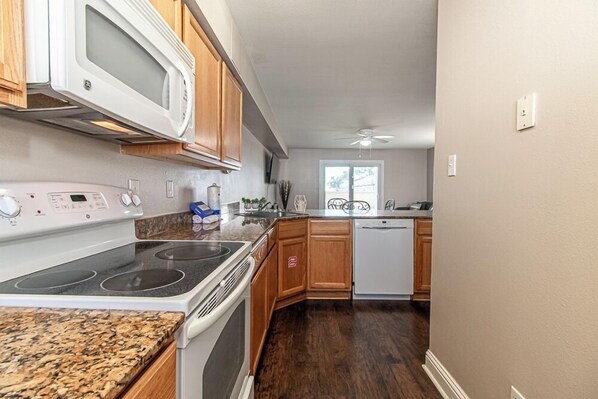 Fridge, microwave, oven, dishwasher