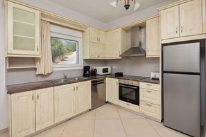 Fridge, microwave, dishwasher, coffee/tea maker